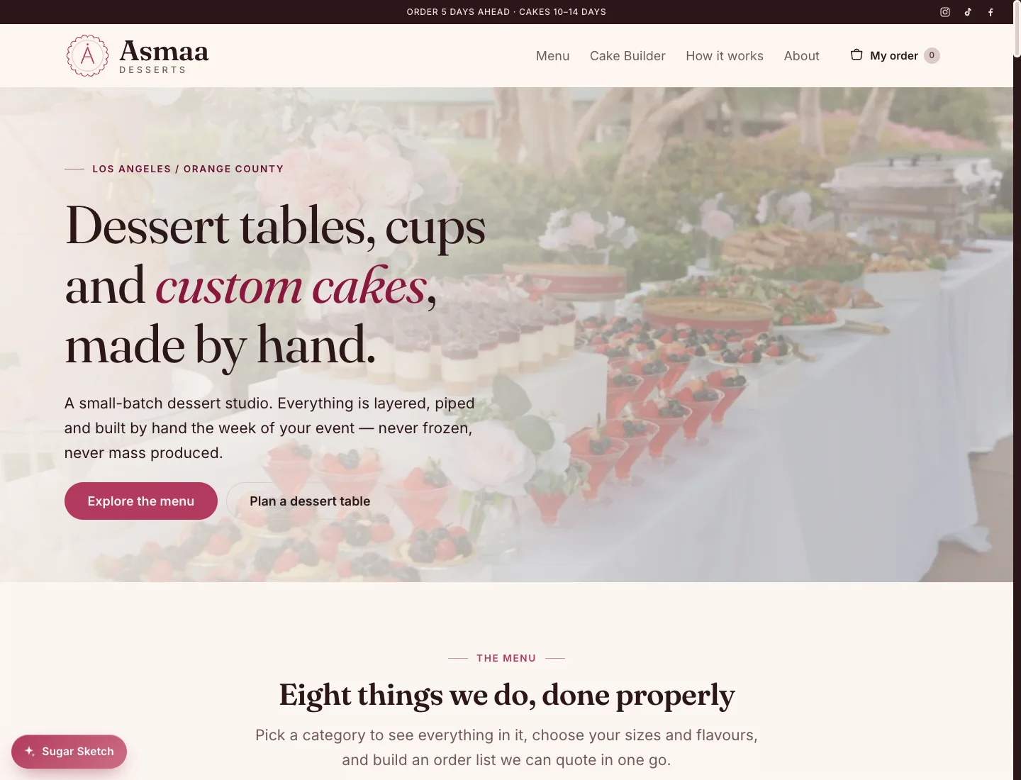 Asmaa Desserts website screenshot.